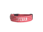 Personalized Valentine's Day Dog Collar by Duke & Fox. Pink and red houndstooth dog collar for Valentine's Day.