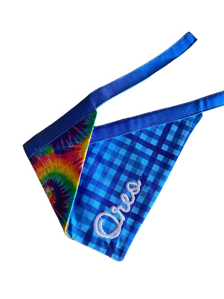 Store ARIES - Blue and White Tie-Dye Double-Sided Dog Bandana 12 inches for Collar (UK Made & 100% Vegan)