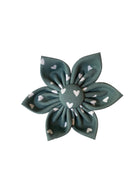 Sage green dog collar flower with small white hearts