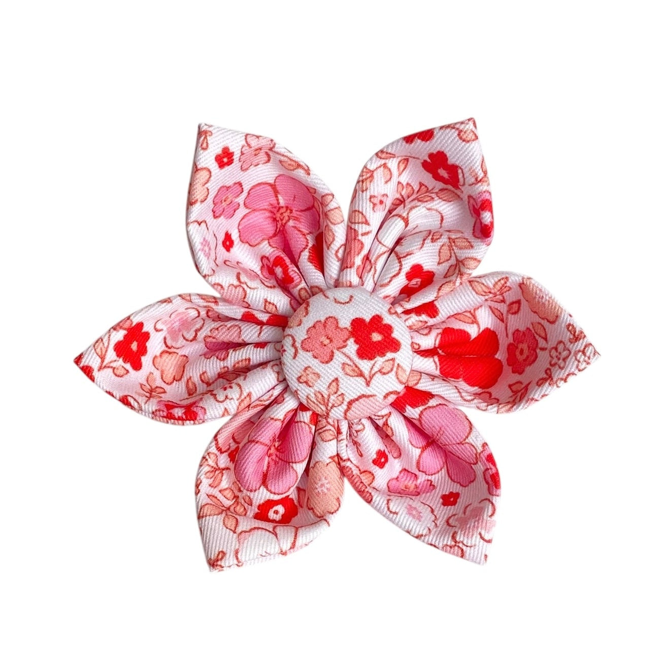White dog collar flower with pink floral pattern