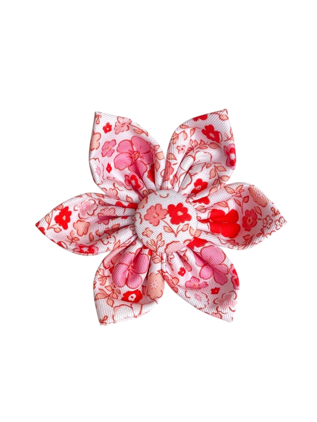 White dog collar flower with pink floral pattern