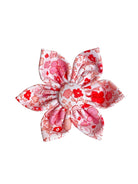 White dog collar flower with pink floral pattern
