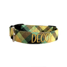 This plaid color combo is the perfect addition to your pups fall wardrobe!
Whether choosing from a traditional dog collar, embroidered dog collar, or engraved buckle dog collar, you’ll find a great selection to choose from.  Duke & Fox® personalized dog collars come in a variety of unique styles and patterns. Our embroidered collars and engraved buckle collars also add to your dog's safety and your peace of mind with critical contact information should you and your dog get separated.