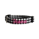 Black and White buffalo dog collar. Custom Dog Collar by Duke & Fox. Embroidered Dog Collar with name. Personalized Dog Collar with name and contact information.