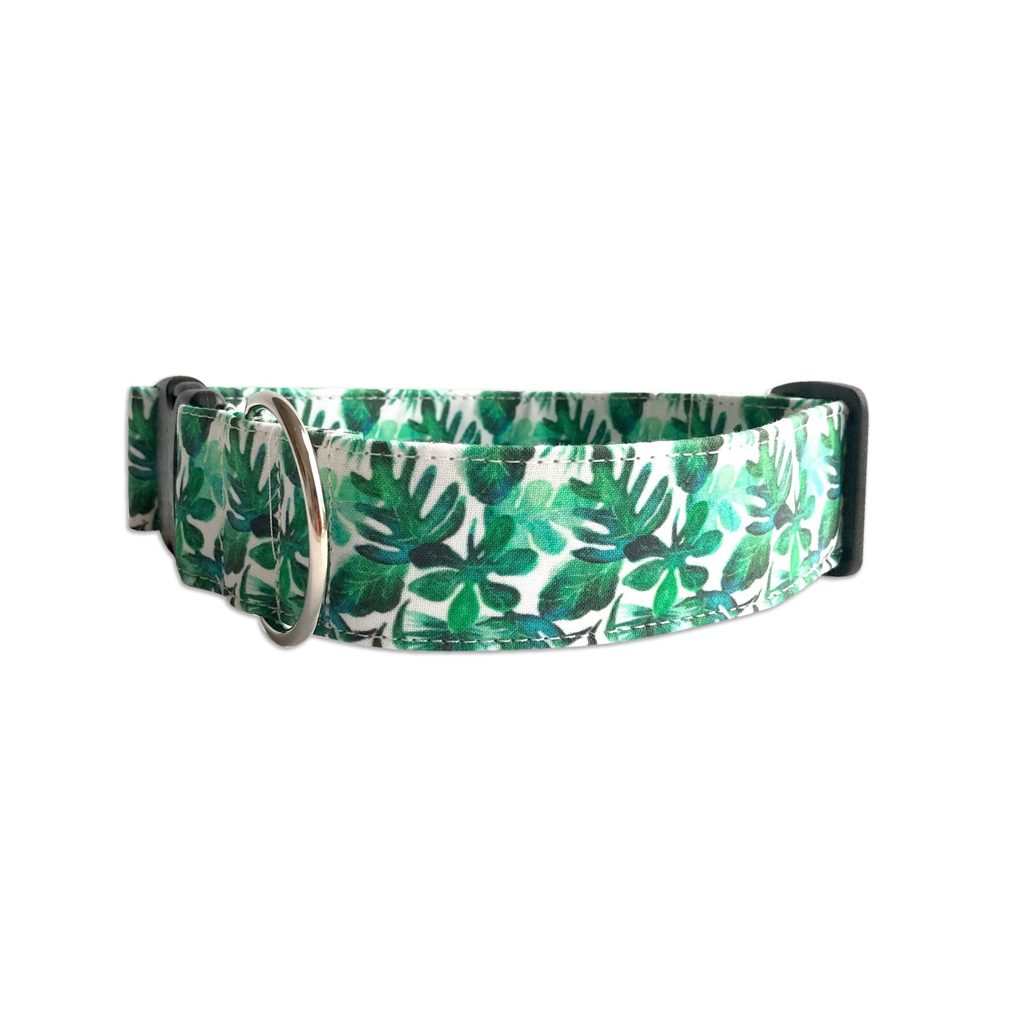 Personalized Dog Collar by Duke & Fox®. Custom Dog Collar. Embroidered Dog Collar. Palm Leaf Dog Collar with embroidered name.