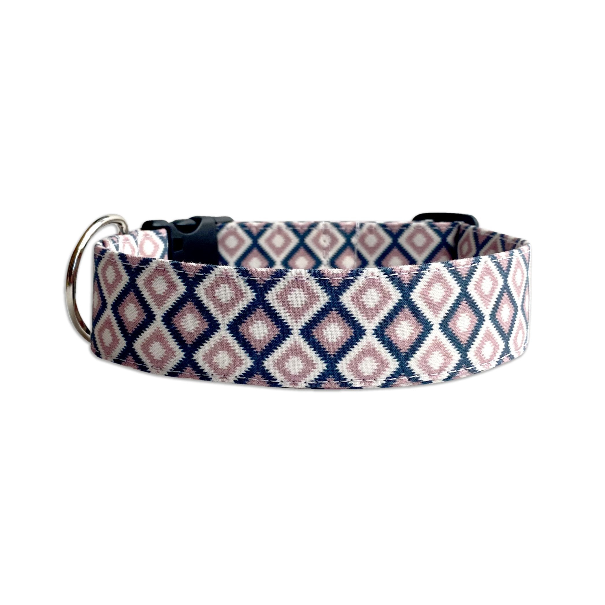 Pink & Navy Southwestern Dog collar. Custom Dog Collar by Duke & Fox. Personalized Dog Collar.