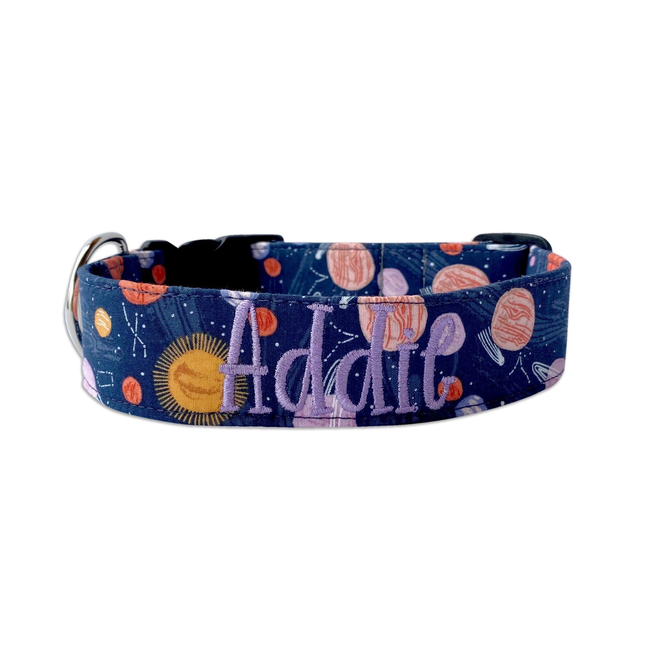 A whimsical collar adorned with tiny planets and delicate constellations, blending cosmic charm with celestial elegance. Perfect for stargazers and space lovers, it adds a touch of the universe to any outfit.