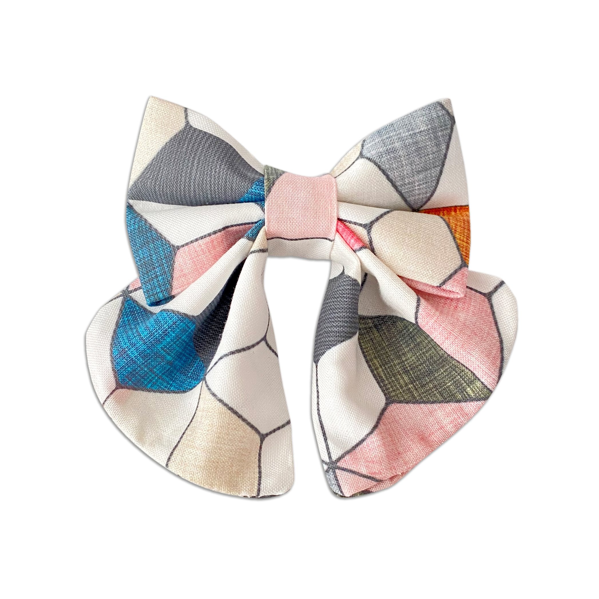 Dog Collar Bow, Dog Collar Accessory by Duke & Fox Girly bow with a cream geometric print.