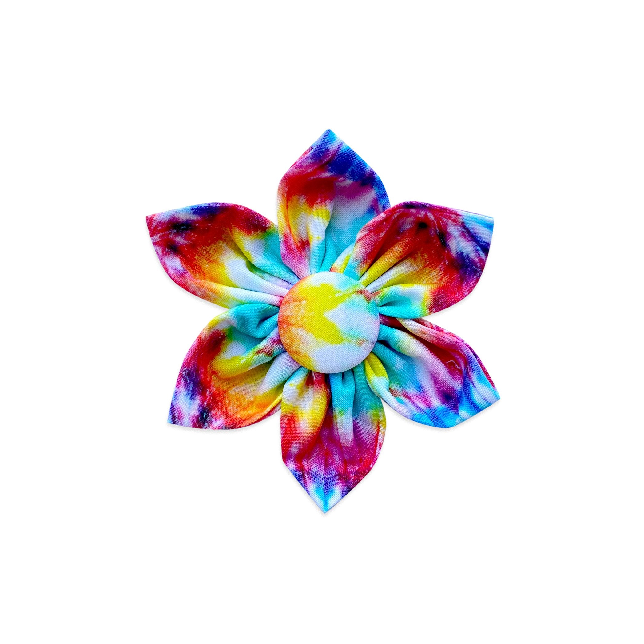 Tie Dye Dog Collar Accessory. Dog Collar Flower. Bright classic tie dye.