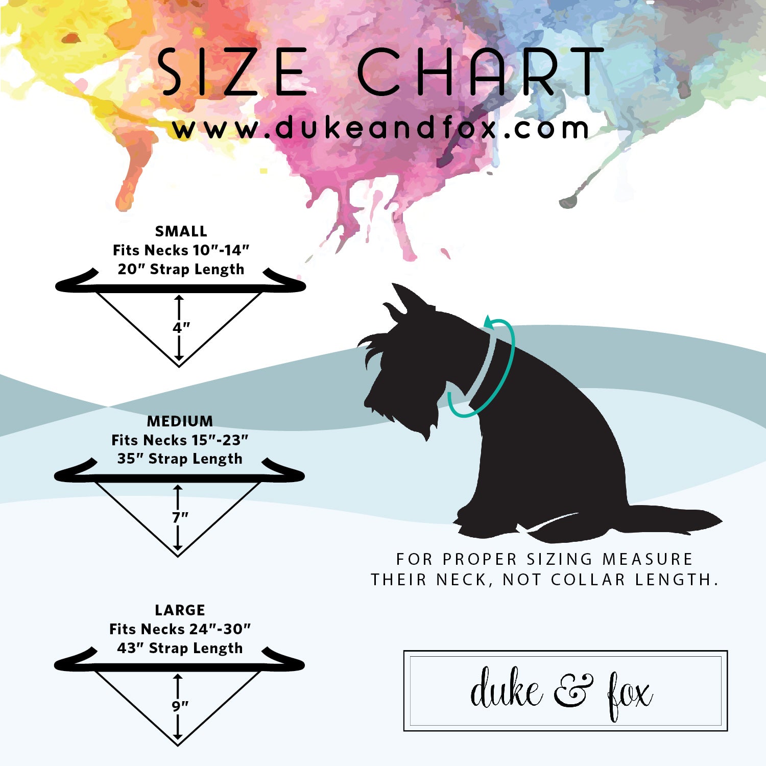 Ensure a perfect fit every time. Dog bandana size chart.