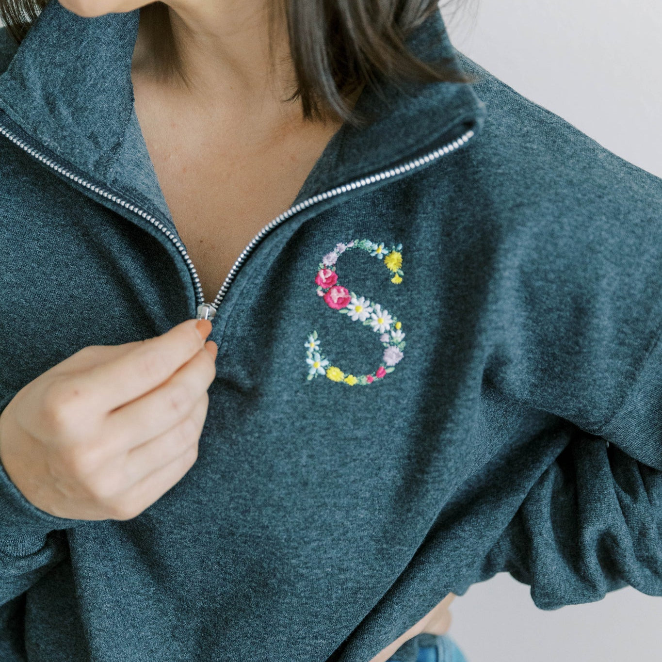 Floral monogram embroidered 1/4 zip sweatshirt. Boy Mom Sweatshirt, Gifts for Her, Monogram shirt, Mama Sweatshirt, Mother's Day Gift, Mom of Boys Shirt, Mama Shirt, GIGI SHirt, Grandma Sweatshirt, Granny Shirt, Custom Sweatshirt, Girl Mama Shirt, Girl Mom Shirt, monogram sweatshirt