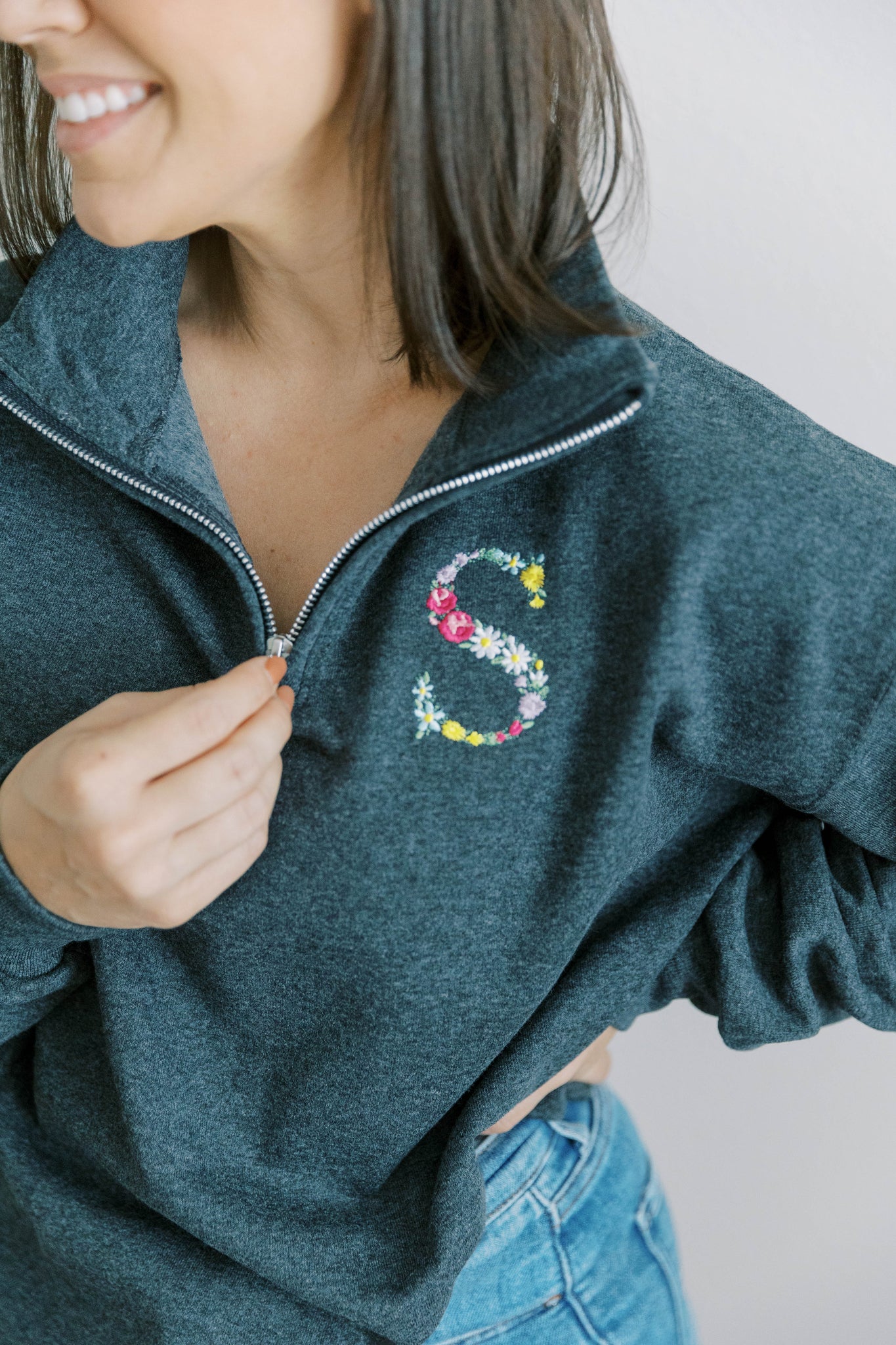 Floral monogram embroidered 1/4 zip sweatshirt. Boy Mom Sweatshirt, Gifts for Her, Monogram shirt, Mama Sweatshirt, Mother's Day Gift, Mom of Boys Shirt, Mama Shirt, GIGI SHirt, Grandma Sweatshirt, Granny Shirt, Custom Sweatshirt, Girl Mama Shirt, Girl Mom Shirt, monogram sweatshirt