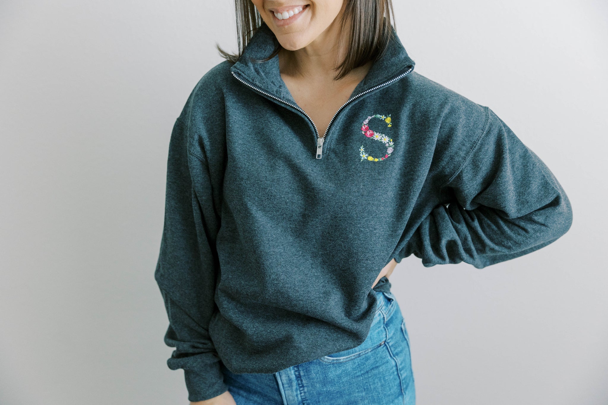 Floral monogram embroidered 1/4 zip sweatshirt. Boy Mom Sweatshirt, Gifts for Her, Monogram shirt, Mama Sweatshirt, Mother's Day Gift, Mom of Boys Shirt, Mama Shirt, GIGI SHirt, Grandma Sweatshirt, Granny Shirt, Custom Sweatshirt, Girl Mama Shirt, Girl Mom Shirt, monogram sweatshirt