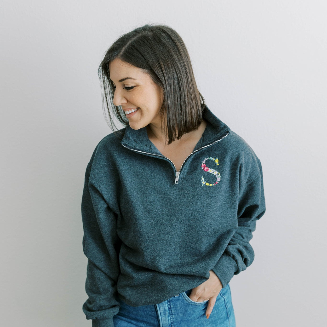 Floral monogram embroidered 1/4 zip sweatshirt. Boy Mom Sweatshirt, Gifts for Her, Monogram shirt, Mama Sweatshirt, Mother's Day Gift, Mom of Boys Shirt, Mama Shirt, GIGI SHirt, Grandma Sweatshirt, Granny Shirt, Custom Sweatshirt, Girl Mama Shirt, Girl Mom Shirt, monogram sweatshirt