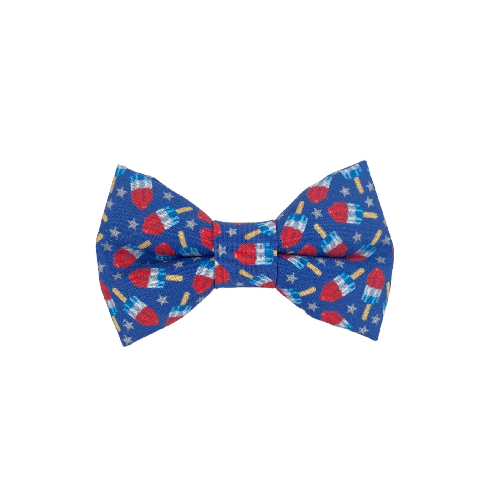 Bombpops Dog Collar bow tie. Dog Collar Bow Tie by Duke & Fox. Duke and fox dog collar accessory. 4th of July dog collar accessory.