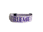 Whether choosing from a traditional dog collar, embroidered dog collar, or engraved buckle dog collar, you’ll find a great selection of personalized dog collars to choose from.  Duke & Fox® personalized dog collars come in a variety of unique styles and patterns. Our embroidered collars and engraved buckle collars also add to your dog's safety and your peace of mind with critical contact information should you and your dog get separated.  Lavender dog collar with white daisies.