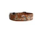 Fall Dog Collar by Duke & Fox. Embroidered Dog Collar in a rustic floral pattern with cream embroidred name and phone number.