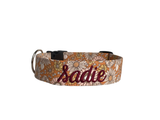 Whether choosing from a traditional dog collar, embroidered dog collar, or engraved buckle dog collar, you’ll find a great selection of personalized dog collars to choose from.  Duke & Fox® personalized dog collars come in a variety of unique styles and patterns. Our embroidered collars and engraved buckle collars also add to your dog's safety and your peace of mind with critical contact information should you and your dog get separated.  Daisy bloom dog collar. Fall dog collar. 