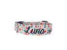Whether choosing from a traditional dog collar, embroidered dog collar, or engraved buckle dog collar, you’ll find a great selection of personalized dog collars to choose from.  Duke & Fox® personalized dog collars come in a variety of unique styles and patterns. Our embroidered collars and engraved buckle collars also add to your dog's safety and your peace of mind with critical contact information should you and your dog get separated.  Christmas present dog collar.