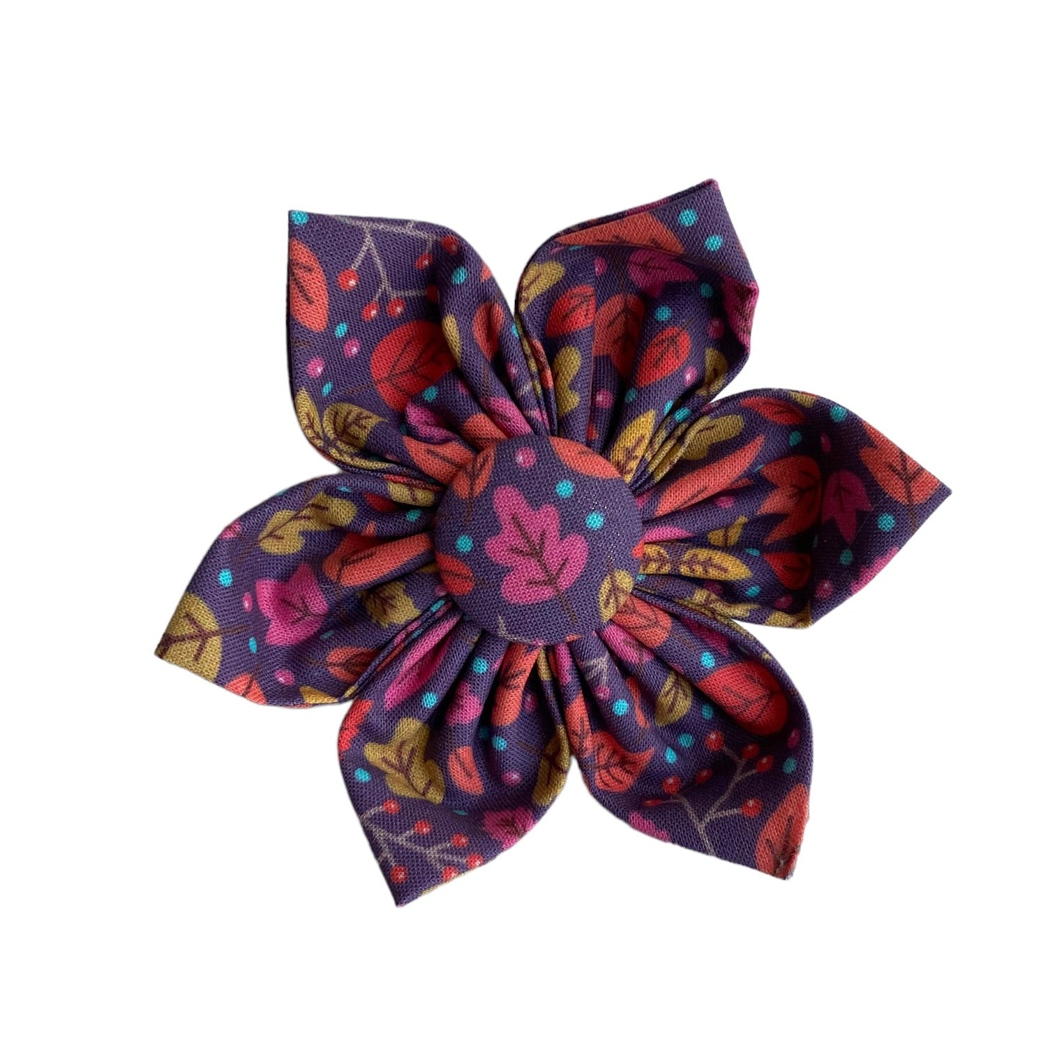 Dog Collar Flower, Fall Flower for dog collars, personalized dog collars by Duke & Fox. Purple dog collar flower. Fall collar accessory for dog collar.