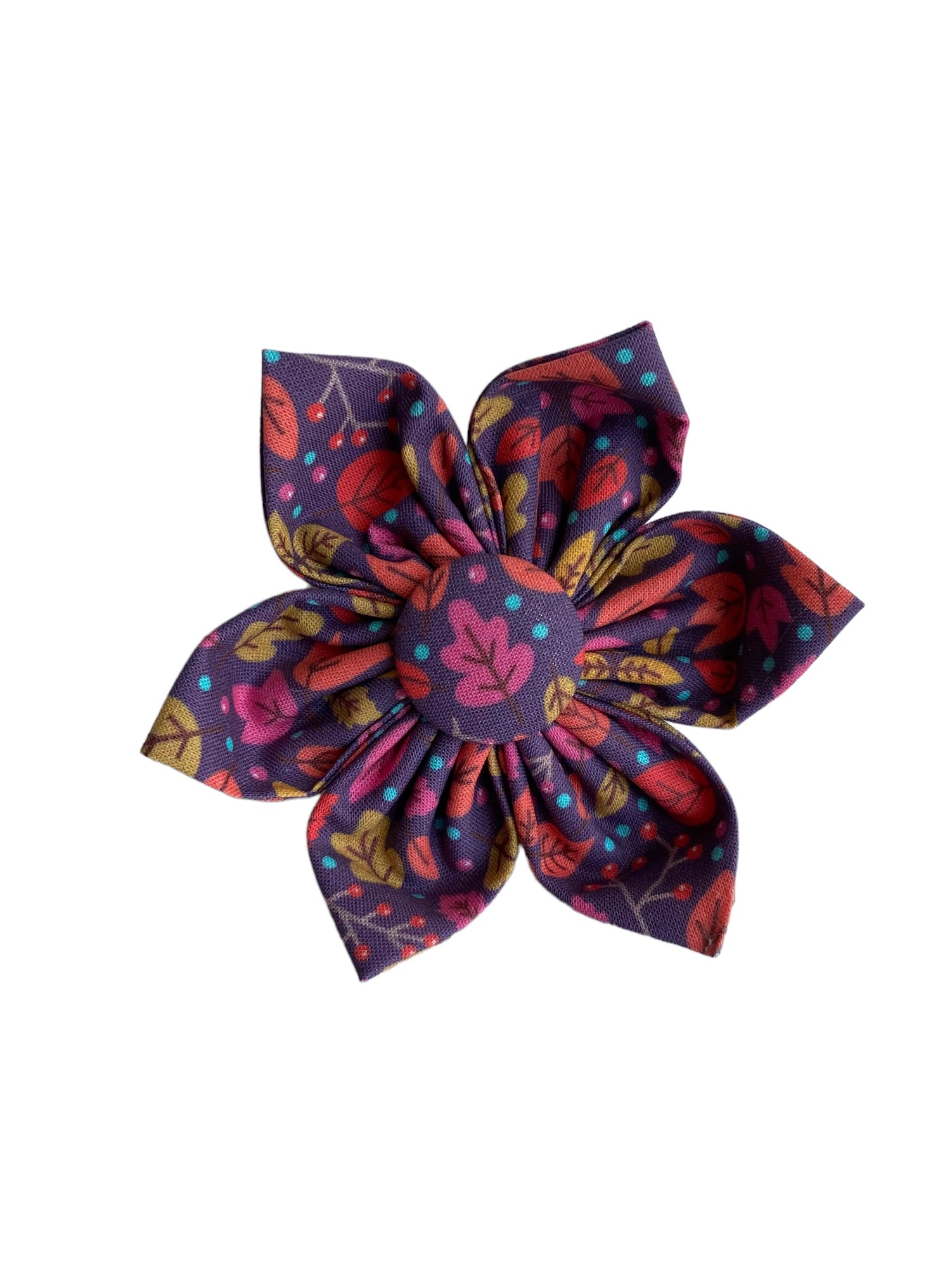 Dog Collar Flower, Fall Flower for dog collars, personalized dog collars by Duke & Fox. Purple dog collar flower. Fall collar accessory for dog collar.
