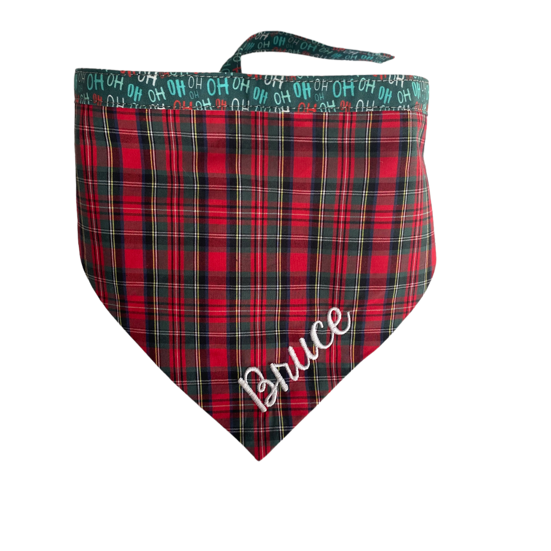 A personalized bandana by Duke & Fox is the perfect pet accessory that is customized with the pet's name. Bandanas that are double sided for more options. Buffalo plaid embroidered dog bandana.