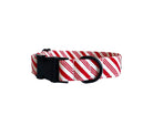 Whether choosing from a traditional dog collar, embroidered dog collar, or engraved buckle dog collar, you’ll find a great selection of personalized dog collars to choose from.  Duke & Fox® personalized dog collars come in a variety of unique styles and patterns. Our embroidered collars and engraved buckle collars also add to your dog's safety and your peace of mind with critical contact information should you and your dog get separated.  Christmas candy cane dog collar.