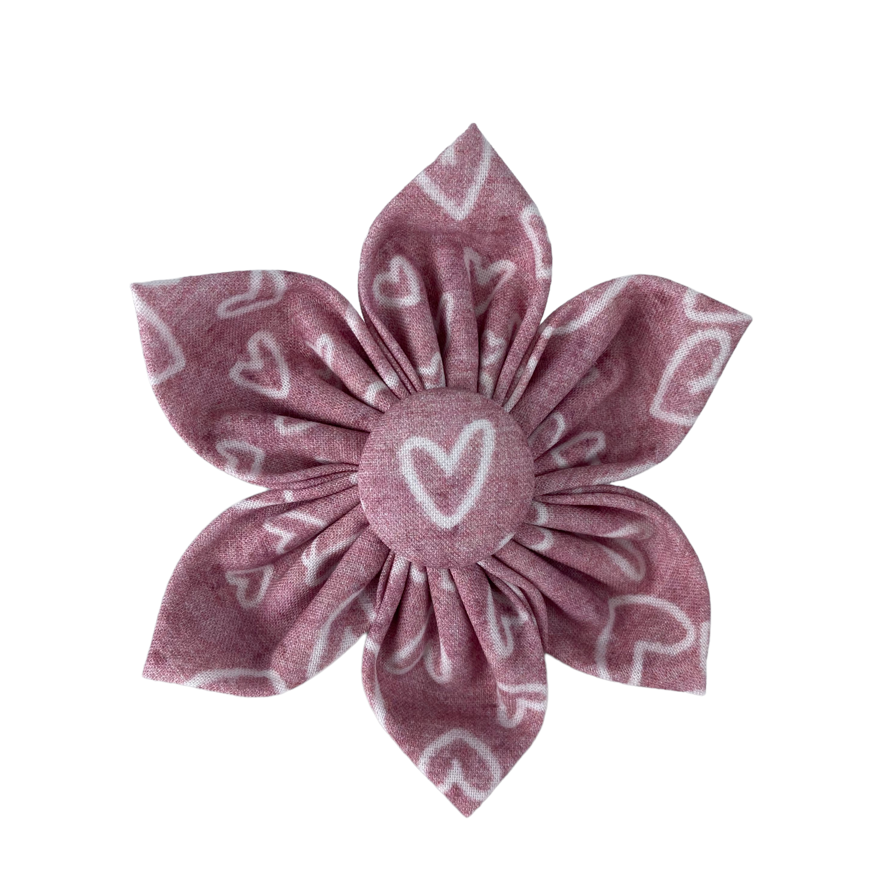 Dusty Pink dog collar flower with white heart doodles.