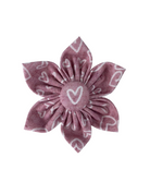 Dusty Pink dog collar flower with white heart doodles.