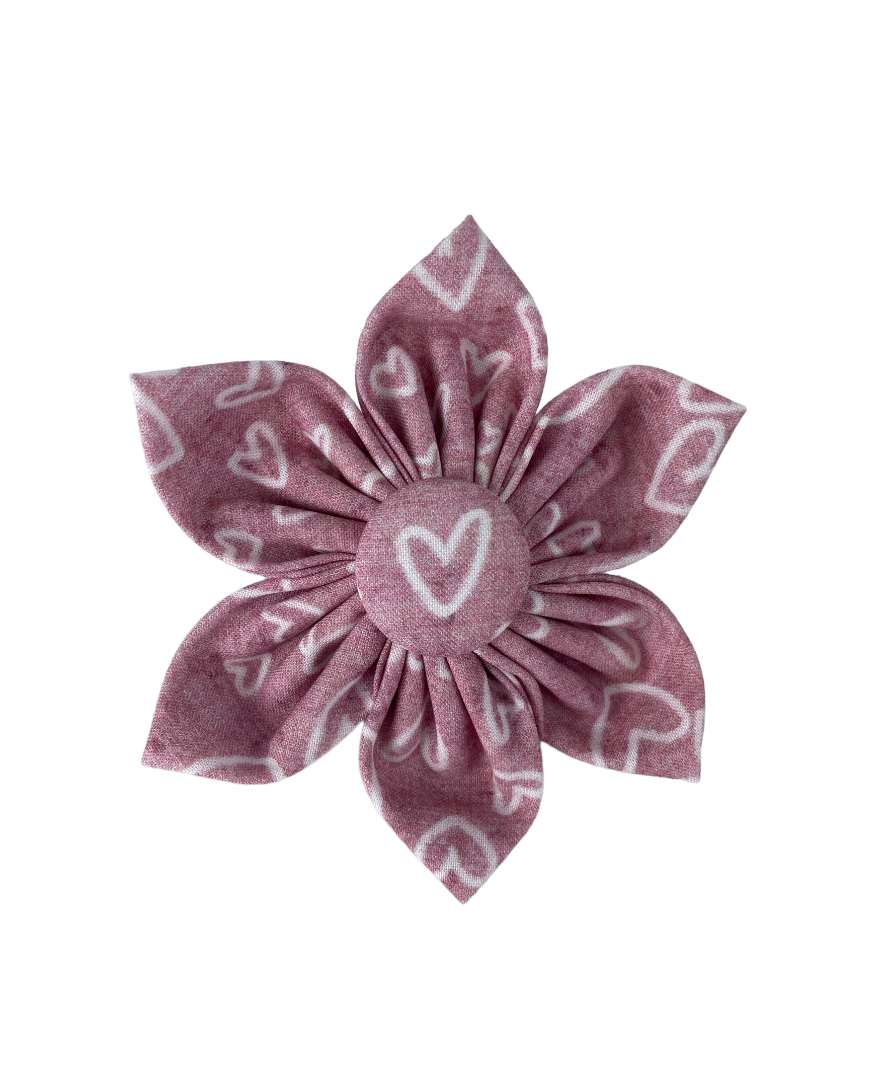 Dusty Pink dog collar flower with white heart doodles.
