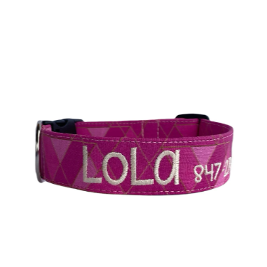 This stylish pink geometric dog collar features a modern, eye-catching design with bold, angular patterns. Made from durable, high-quality materials, it offers both comfort and security for your pet. The vibrant pink color paired with the geometric shapes adds a fun and fashionable touch, making it a perfect accessory for any dog looking to stand out.