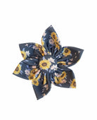 Sunflower Dog Collar Accessory. Dog Collar Sunflower.  Navy blue background with yellow sunflowers printed on top.