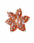 Dog Collar Flower. Halloween Dog Collar Accessory. Ghost Dog Collar featuring cute white ghosts with an orange background.