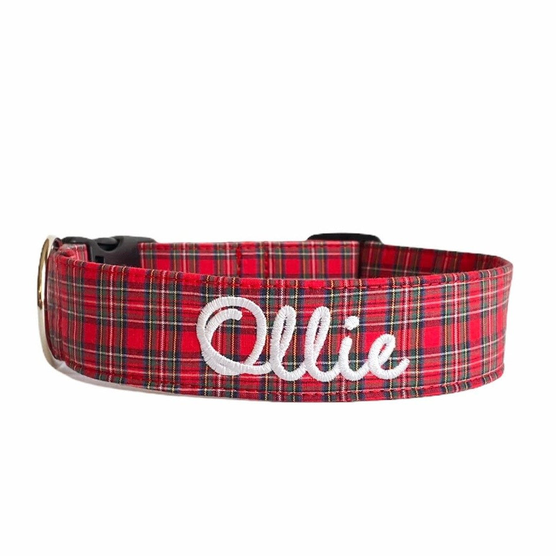Red Tartan Dog collar. Tartan Embroidered Dog Collar. Custom Dog Collar by Duke & Fox.