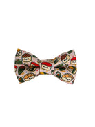 Light pink bow tie with sushi design on a white background.  Adjustable with velcro.  Custom dog bow tie by Duke & Fox.
