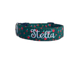 Personalized Dog Collar | Green Gingham Christmas Floral Dog Collar | Duke & Fox®