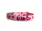 Personalized Pink and Red Heart Valentine's Dog Collar