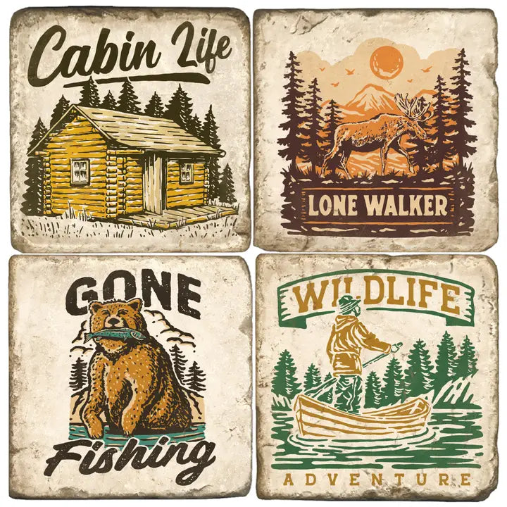 Cabin Life - Tumbled Marble Coasters Set/4