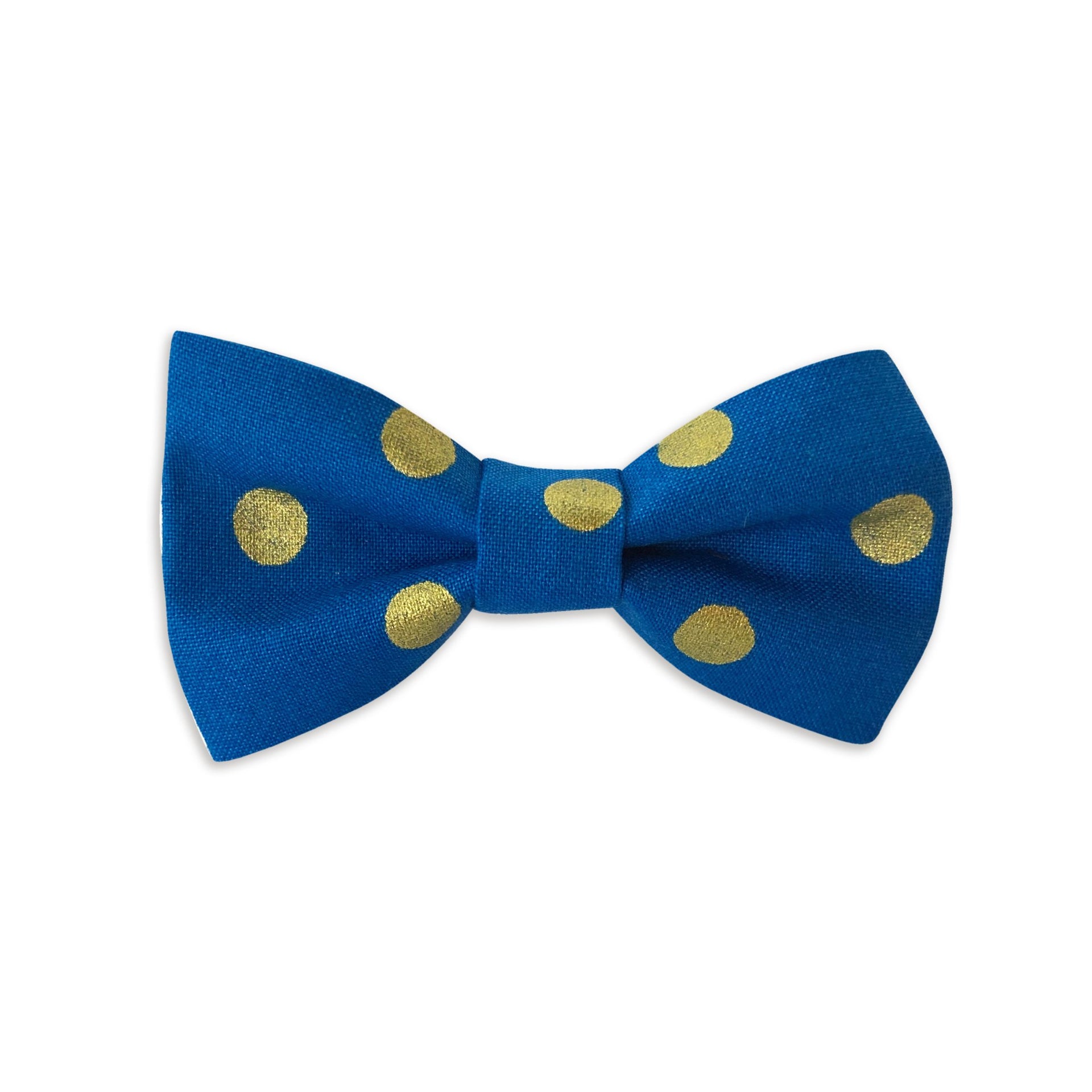 Blue Gold Polka Dot Dog Collar Bow Tie 3