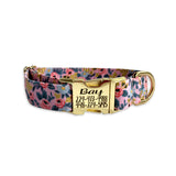 Personalized Dog Collar. Custom Dog Collar by Duke & Fox. Embroidered Dog Collar. Pink and Gold Dog Collar with engraved buckle. 