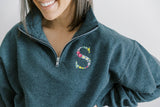 Floral monogram embroidered 1/4 zip sweatshirt. Boy Mom Sweatshirt, Gifts for Her, Monogram shirt, Mama Sweatshirt, Mother's Day Gift, Mom of Boys Shirt, Mama Shirt, GIGI SHirt, Grandma Sweatshirt, Granny Shirt, Custom Sweatshirt, Girl Mama Shirt, Girl Mom Shirt, monogram sweatshirt