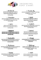 Engraving font chart for personalized dog tags, 