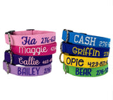 Whether choosing from a traditional dog collar, embroidered dog collar, or engraved buckle dog collar, you’ll find a great selection of personalized dog collars to choose from.  Duke & Fox® personalized dog collars come in a variety of unique styles and patterns. Our embroidered collars and engraved buckle collars also add to your dog's safety and your peace of mind with critical contact information should you and your dog get separated.  Solid colored embroidered dog collars. 