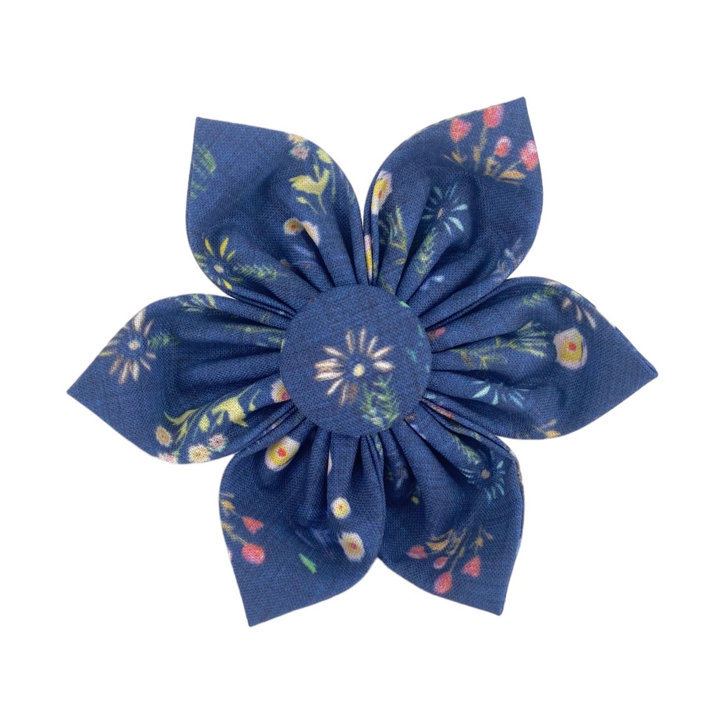Spring Floral Dog Collar Flower. Dog Collar flower accessory. Duke & Fox dog collar accessory for personalized dog collars. Duke & Fox dog collar flowers will wrap onto any dog collar with a velcro strap.