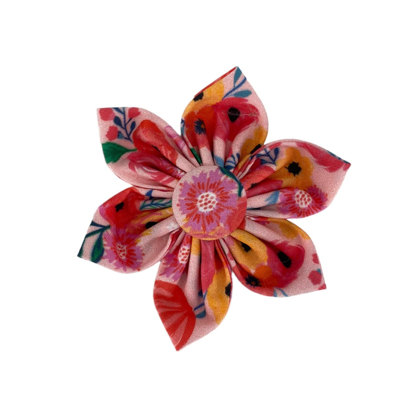 Pink Dog Collar Flower. Dog Collar flower accessory. Duke & Fox dog collar accessory for personalized dog collars. Duke & Fox dog collar flowers will wrap onto any dog collar with a velcro strap.