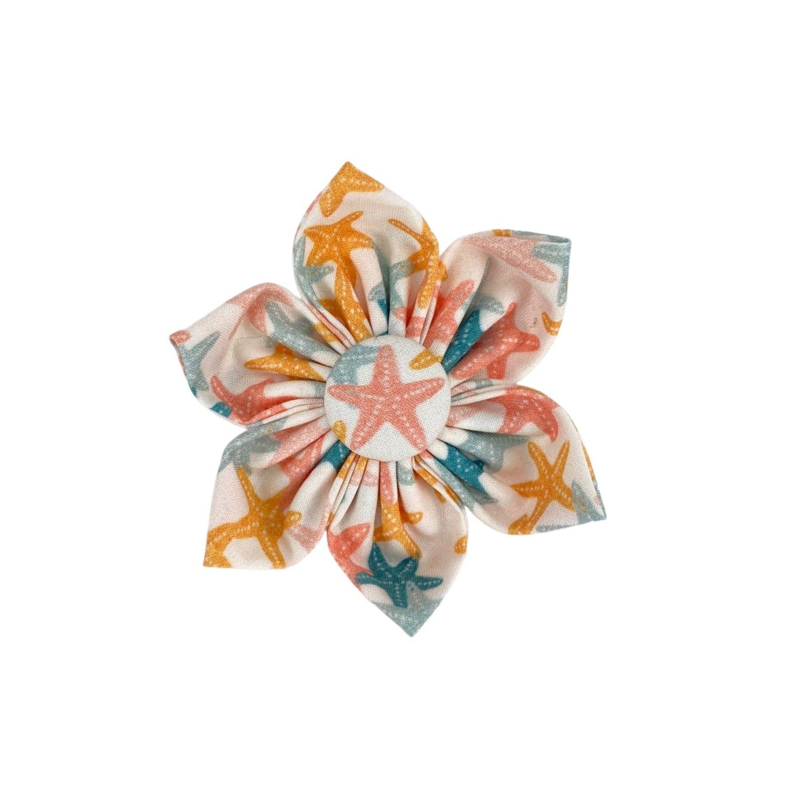 Dog Collar Flower by Duke & Fox. Coral Starfish dog collar flower accessory. Flower for dog collars. Removable dog collar flower.