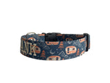 Whether choosing from a traditional dog collar, embroidered dog collar, or engraved buckle dog collar, you’ll find a great selection of personalized dog collars to choose from.  Duke & Fox® personalized dog collars come in a variety of unique styles and patterns. Our embroidered collars and engraved buckle collars also add to your dog's safety and your peace of mind with critical contact information should you and your dog get separated.  Camper dog collar. 