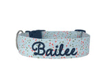 Whether choosing from a traditional dog collar, embroidered dog collar, or engraved buckle dog collar, you’ll find a great selection of personalized dog collars to choose from.  Duke & Fox® personalized dog collars come in a variety of unique styles and patterns. Our embroidered collars and engraved buckle collars also add to your dog's safety and your peace of mind with critical contact information should you and your dog get separated.  Christmas country candy cane dog collar. 