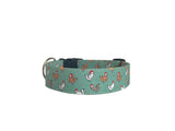 Whether choosing from a traditional dog collar, embroidered dog collar, or engraved buckle dog collar, you’ll find a great selection of personalized dog collars to choose from.  Duke & Fox® personalized dog collars come in a variety of unique styles and patterns. Our embroidered collars and engraved buckle collars also add to your dog's safety and your peace of mind with critical contact information should you and your dog get separated.  Christmas chickens dog collar. 