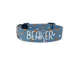 Whether choosing from a traditional dog collar, embroidered dog collar, or engraved buckle dog collar, you’ll find a great selection of personalized dog collars to choose from.  Duke & Fox® personalized dog collars come in a variety of unique styles and patterns. Our embroidered collars and engraved buckle collars also add to your dog's safety and your peace of mind with critical contact information should you and your dog get separated.  Chicken dog collar. 
